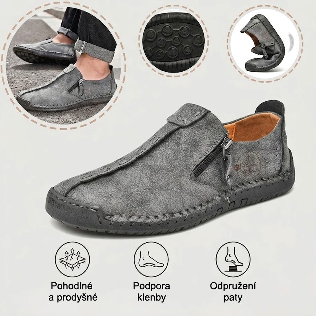 🐂 Pánské boty z telecí kůže, vyrobené v Austrálii 👞 Ručně šité, snadno se nazouvají a vyzouvají ✅ Podpora klenby, zmírnění bolesti – pohodlná chůze