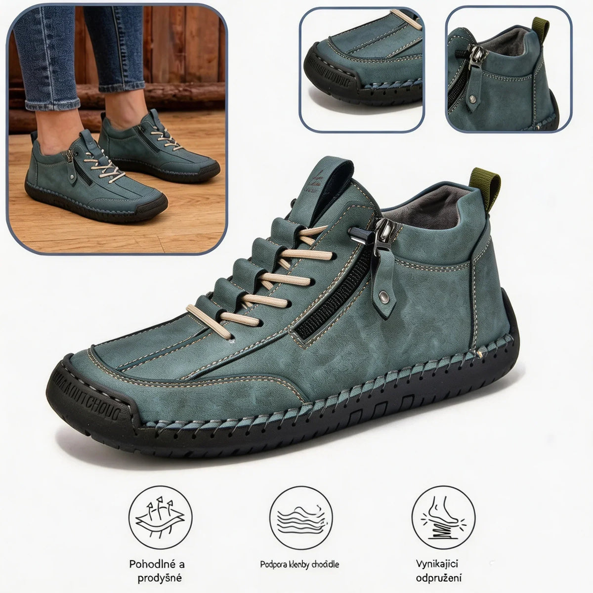 (🔥 Sleva 50 % – Nenechte si to ujít!) Kožené boty „Zero Fatigue“: Boční zip, podpora klenby a protiskluzová podrážka – Ergonomický design zmírňuje únavu.